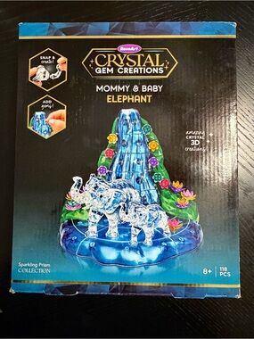 RoseArt Crystal Gem Creations Mommy & Baby Elephant with Blue and Green Accents